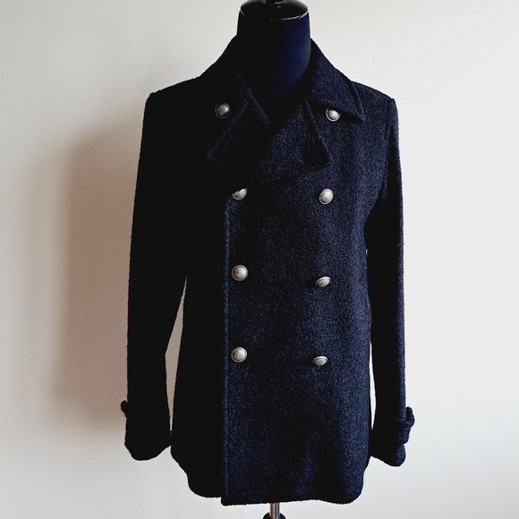NEW Tagliatore Men's Black Notched-Lapels Double-Breasted Coat Size 52